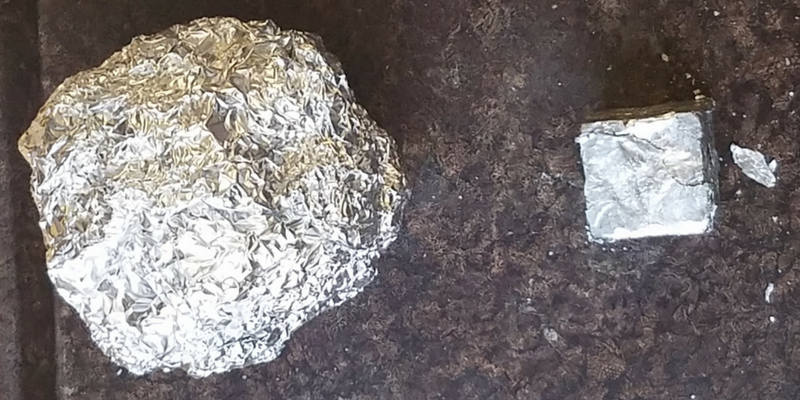 Aluminum Foil Ball Before and After Hammering